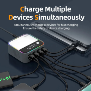 120W GaN 8-Port USB C Charger Block Fast Wireless Charging Station Hub with Power Strip Adapter Plug for iPad for iPhone