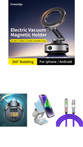 Car phone holder- car charger- wireless charge and phone stand- and fast charging cable