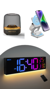 Phone accessories- bluetooth speaker- iPhone charging stand- digital clock
