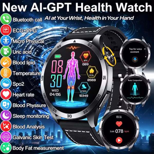 ECG+PPG Health Smart Watch Men Blood Oxygen Uric Acid Blood Pressure Monitoring HD Bluetooth Call AI Watch For iOS Android