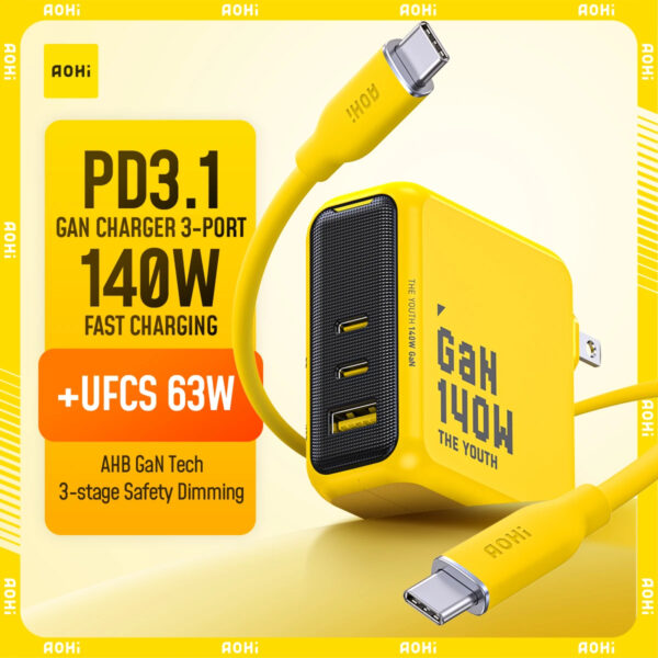 140 W Ga N Fast Charger with 3 USB-C Ports for Mac Book & i Phone 16