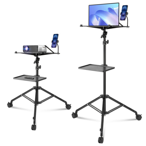 Stable Adjustable Projector Stand with Cable Management & Phone Holder