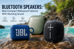 waterproof outdoor Bluetooth speaker guide illustration