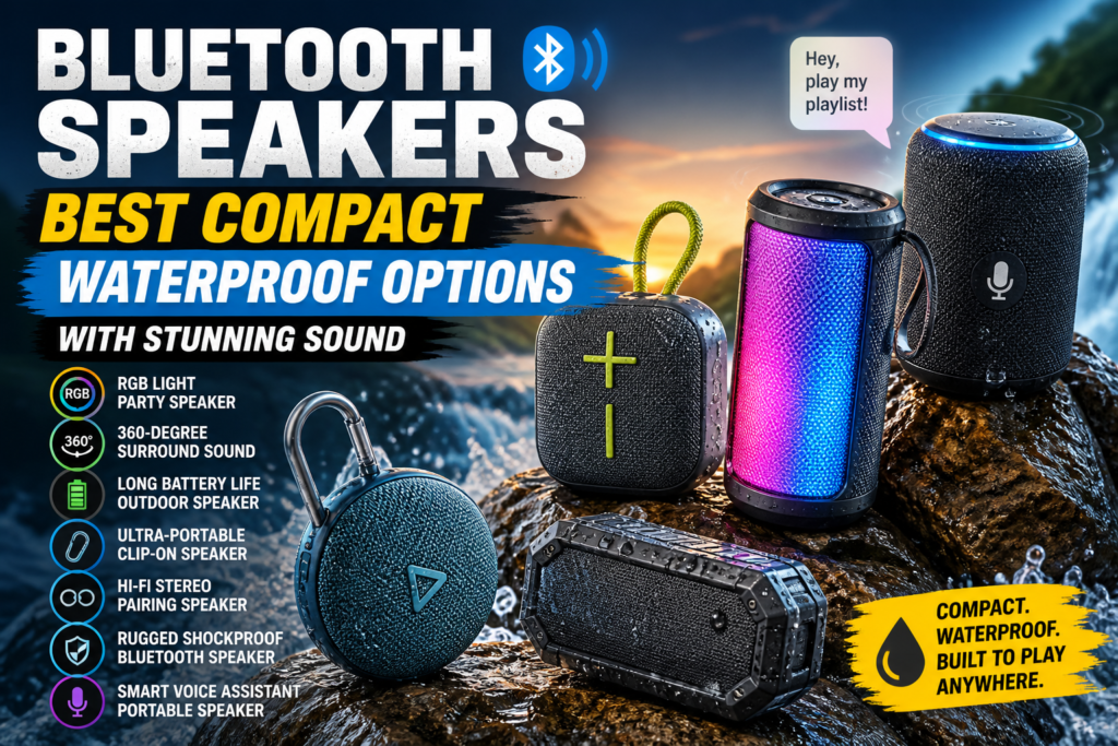 compact waterproof Bluetooth speaker illustration for Bluetooth Speakers: Best Compact Waterproof Options With Stunning Sound