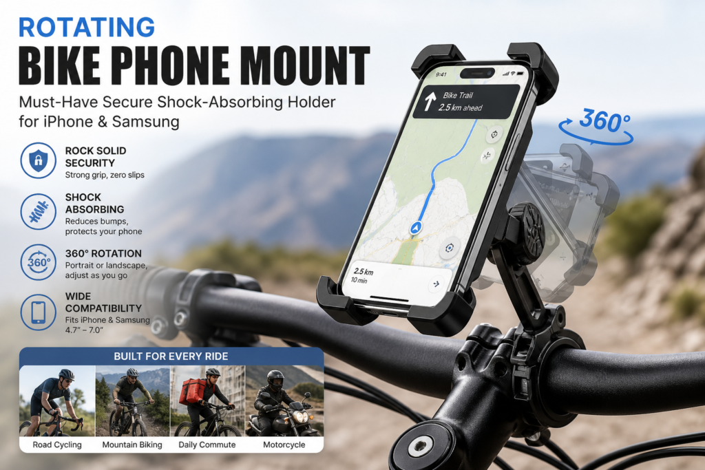 Additional Illustration of Rotating Bike Phone Mount: Must-Have Secure Shock-Absorbing Holder for iPhone & Samsung
