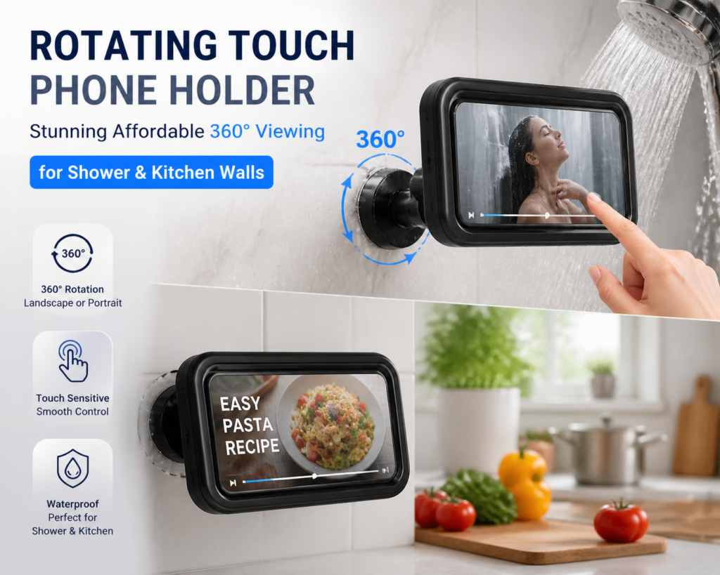 Additional Illustration of Rotating Touch Phone Holder: Stunning Affordable 360° Viewing for Shower & Kitchen Walls